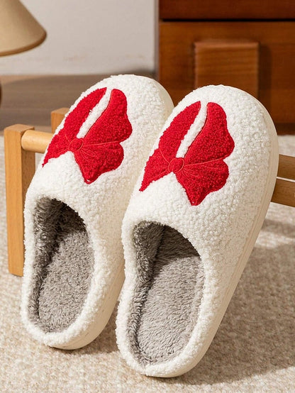 Bowknot Women's - with White Soft Slippers and Design Red FashionChic
