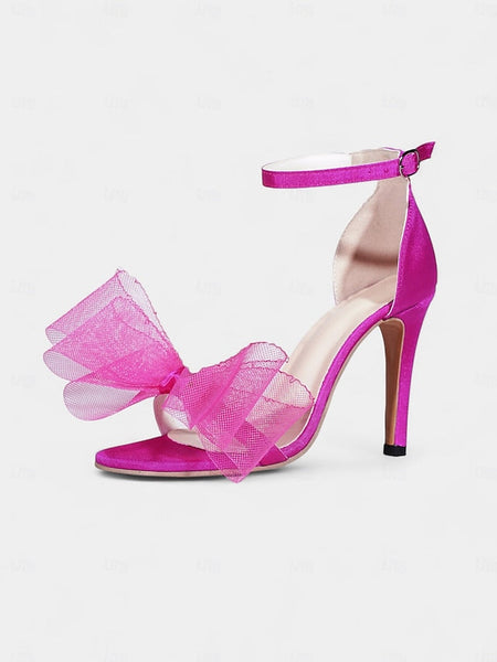 Women's - Hot Pink Elegant High Heel Bow Stiletto Sandals FashionChic