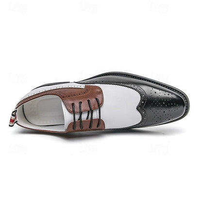Men's Tri-Color Shoes Brogue in Oxford Black Wingtip FashionChic