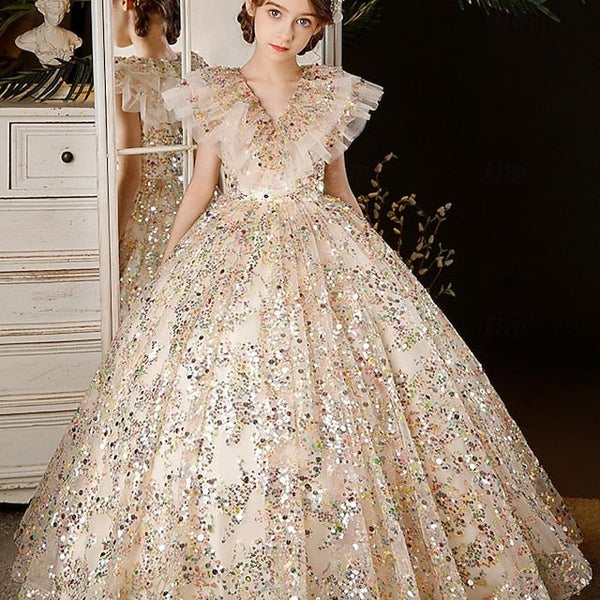 Flower Kids Solid Dress Color 3/4 Girl Girls' Party FashionChic