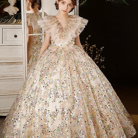 Flower Kids Solid Dress Color 3/4 Girl Girls' Party FashionChic