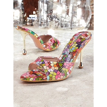 Mules – Print Heels Colorful Women for Multicolor High Mosaic FashionChic