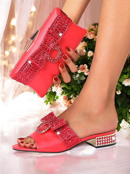 Rhinestone with Flat – Gold Matching Bow Clutch Sandals FashionChic