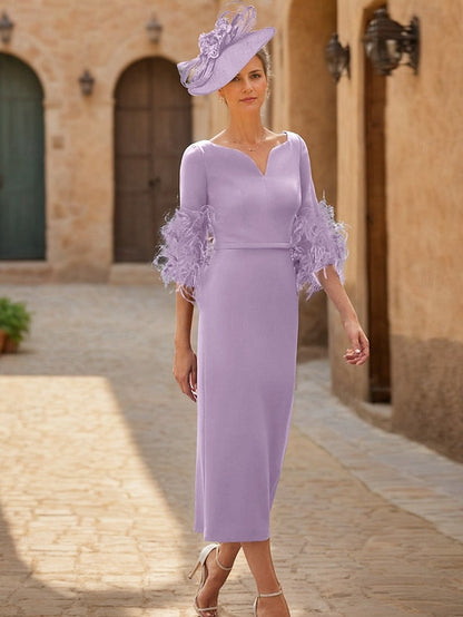 Mother Elegant the Dress V Sheath Guest of Neck Wedding Bride FashionChic