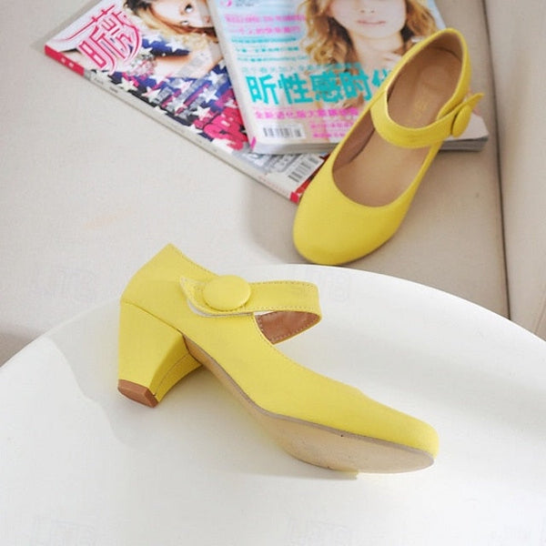 – Mary Round Jane Toe Shoes Yellow Women's FashionChic