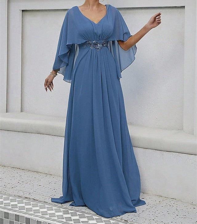 of Mother Dress the Floor Neck Bride Elegant V Party FashionChic