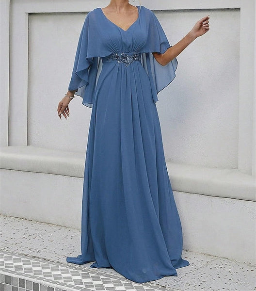 of Mother Dress the Floor Neck Bride Elegant V Party FashionChic