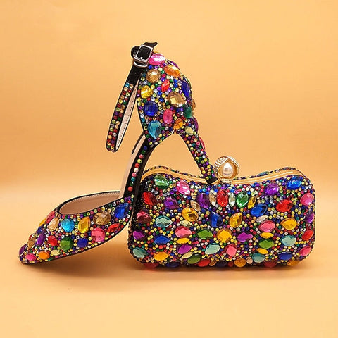Heel Shoes Multicolor Wedding Women's High with Rhinestone FashionChic
