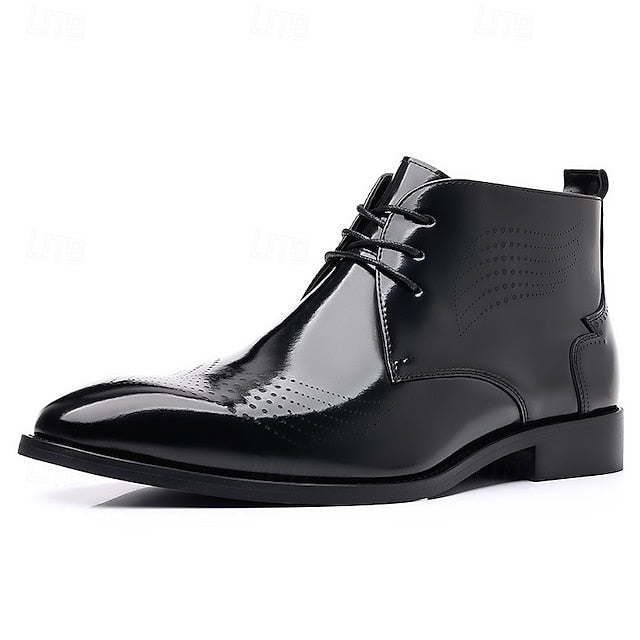 Wingtip Glossy Brogue Burgundy Leather Men's Ankle Faux FashionChic