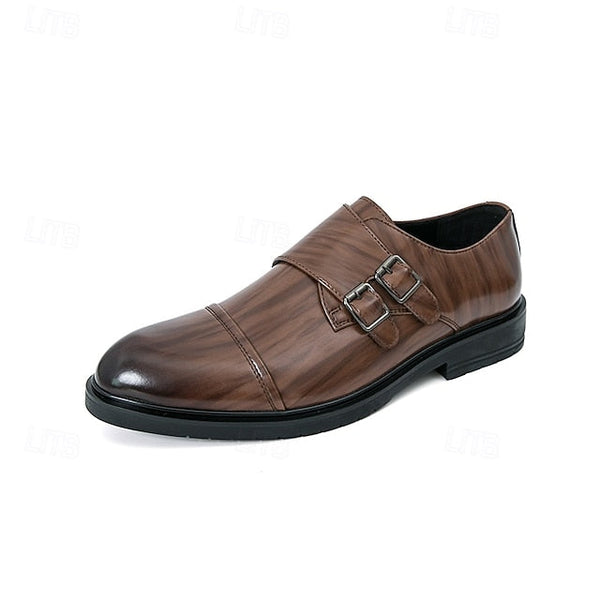 Brown Strap Dress Men's Monk Shoes – Faux Leather Double FashionChic