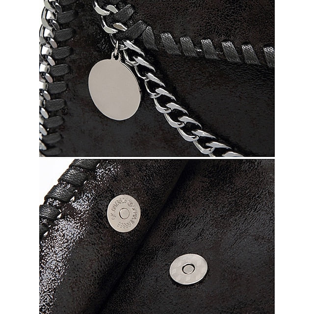Leather Faux Bag with Chain Red Whipstitch Shoulder Detailing FashionChic