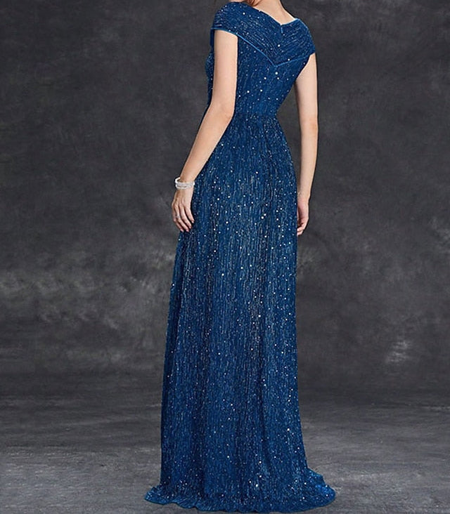 Party Floor Dress V Neck the Mother of Bride Elegant FashionChic