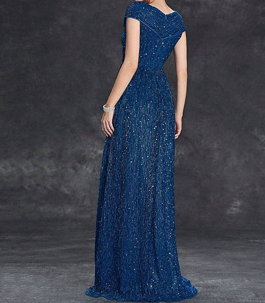 Party Floor Dress V Neck the Mother of Bride Elegant FashionChic