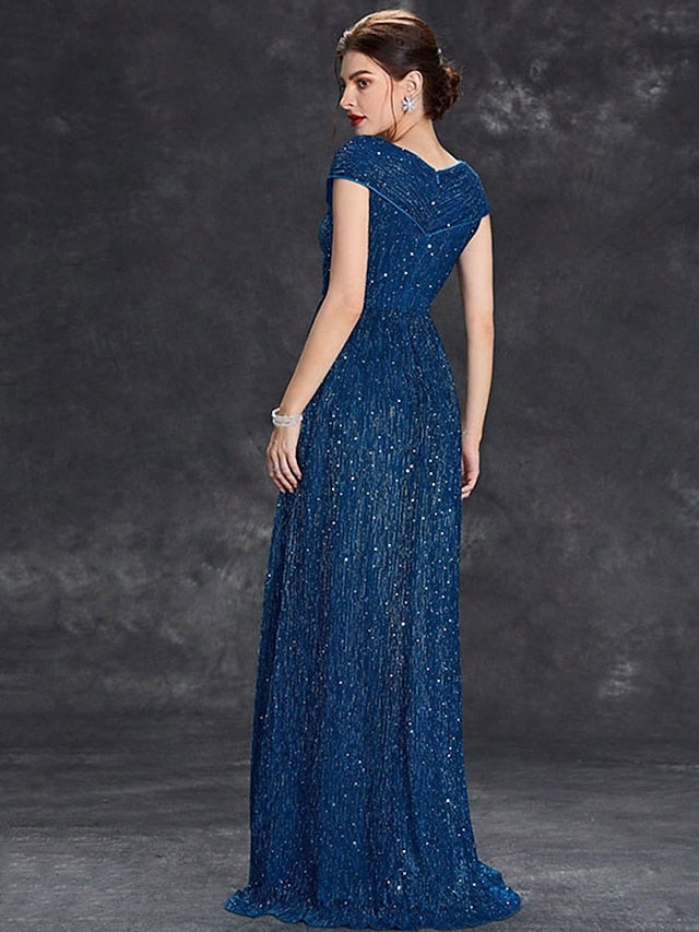 Mother Party Dress Elegant V of Bride Floor the Neck FashionChic