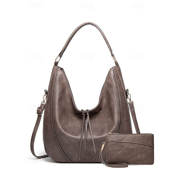 Set Women's Leather Bag Hobo with Matching Wallet Faux FashionChic