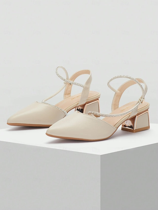Women's Toe Pointed Heels Elegant with Rhinestone Slingback FashionChic