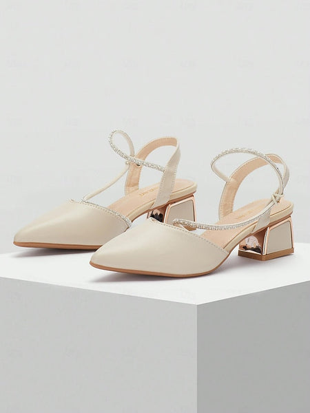 Women's Toe Pointed Heels Elegant with Rhinestone Slingback FashionChic