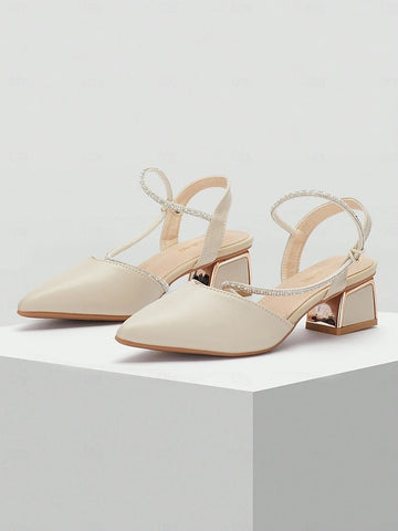 Women's Toe Pointed Heels Elegant with Rhinestone Slingback FashionChic
