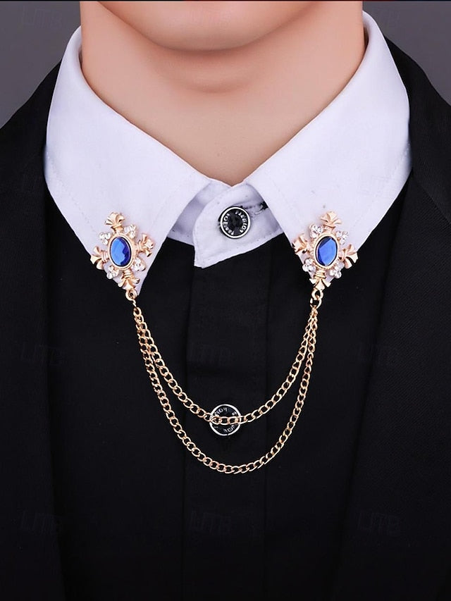 Elegant Double Blue Vintage – Chain Gem Collar Brooch FashionChic