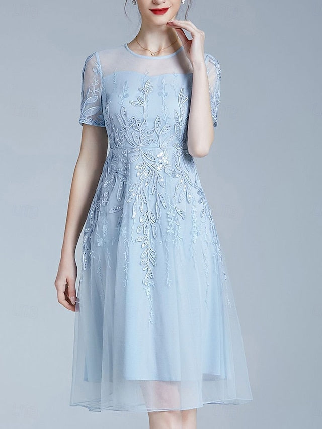 the Knee Bride Mother Dress of Crew A-Line Neck Elegant FashionChic