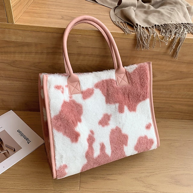 Tote Bag with Leather Faux Leopard Print Brown Women's Fur FashionChic