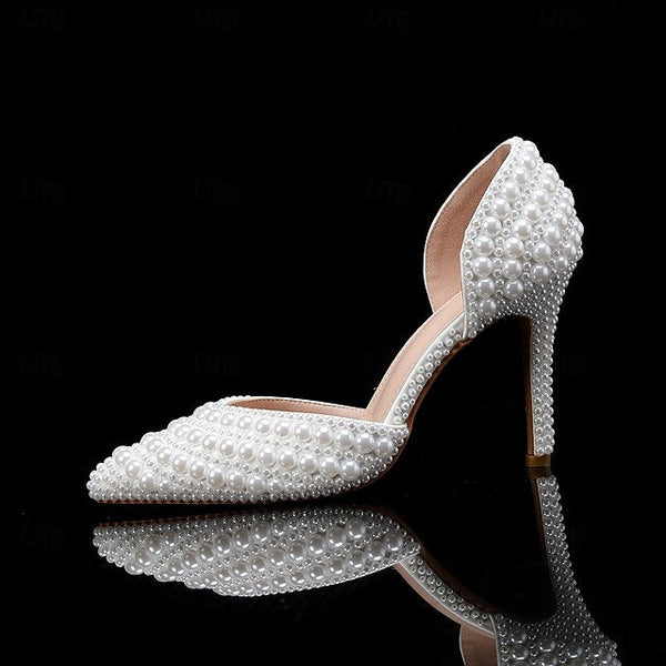 Set Heels Bag Stiletto Clutch White and Pearl – Women's FashionChic