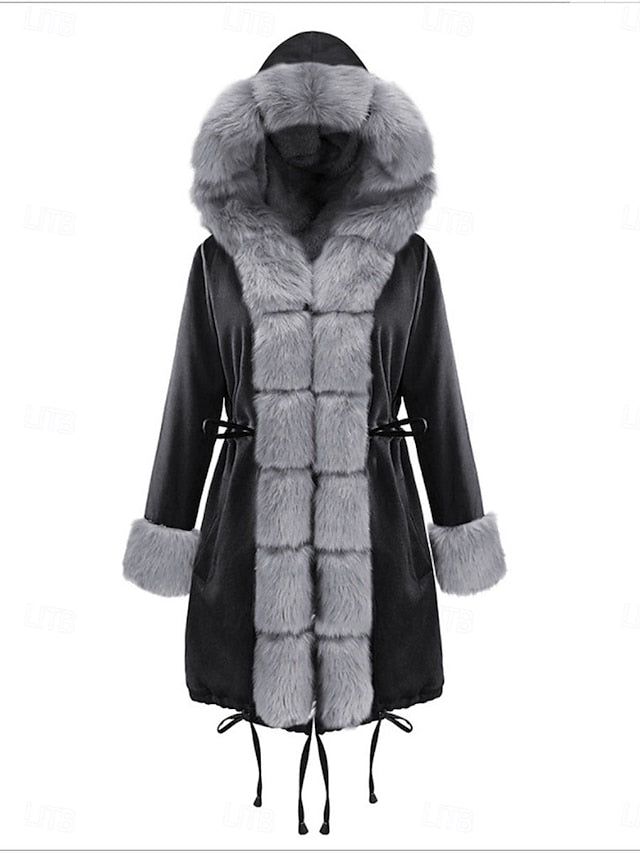 Collar Fur Faux Pocket Women's Warm Breathable Coat FashionChic