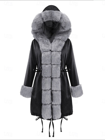 Collar Fur Faux Pocket Women's Warm Breathable Coat FashionChic
