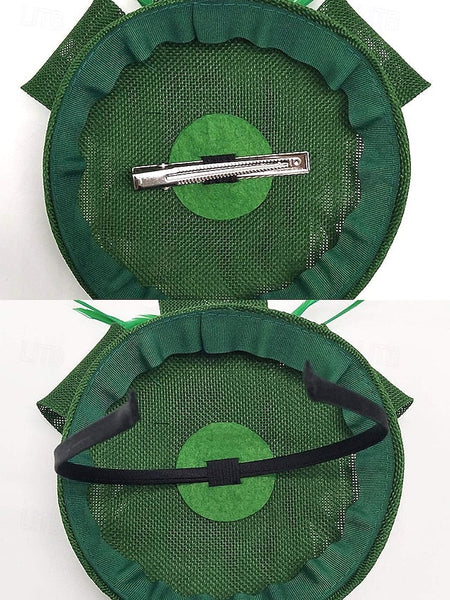 Women's Bow with Feather and Hat Accents Green Fascinator FashionChic