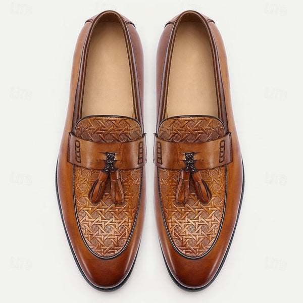 – Leather Tan Vintage Men's Loafers Dress Tassel Slip-On FashionChic