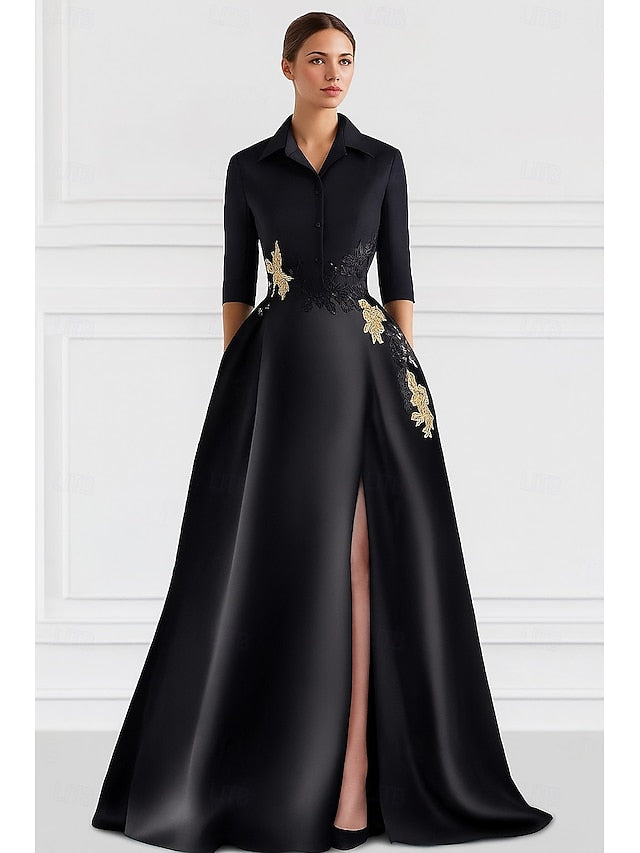 Bride A-Line Dress Shirt Wedding Mother the of Tie Elegant Black FashionChic