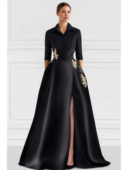 Bride A-Line Dress Shirt Wedding Mother the of Tie Elegant Black FashionChic