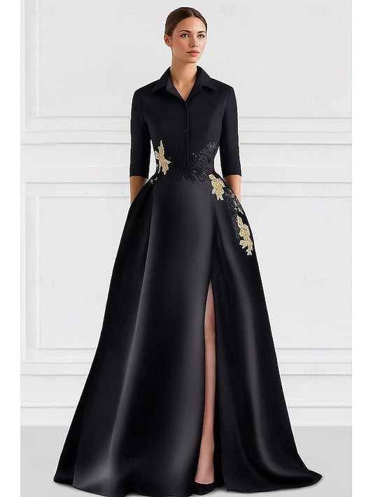 Bride A-Line Dress Shirt Wedding Mother the of Tie Elegant Black FashionChic