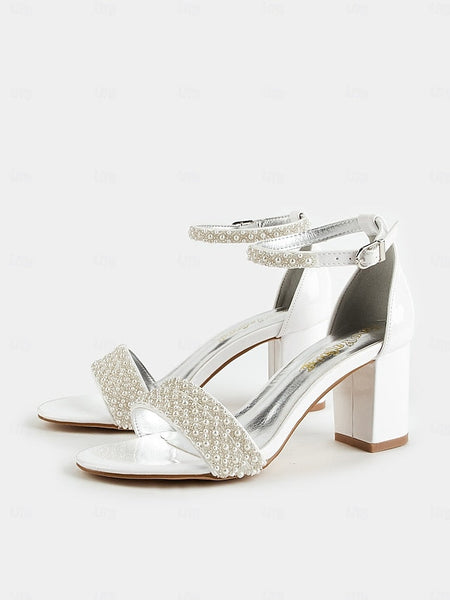 Strap Ivory Pearl-Embellished for Open-Toe with Heels Ankle FashionChic
