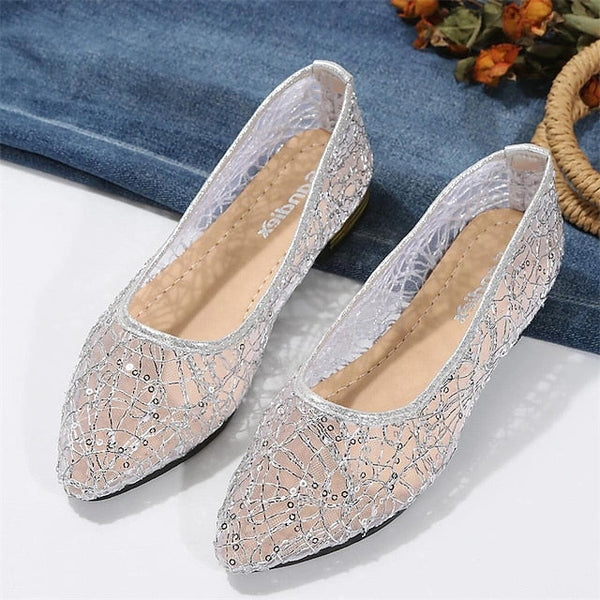 Elegant Mesh Sequin Flats Ballet Silver Women's – FashionChic