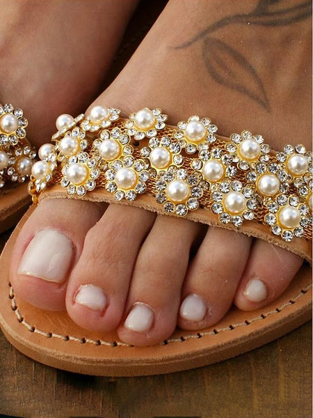 Beaded Ankle Chic Floral Flat with Boho for Straps Sandals FashionChic