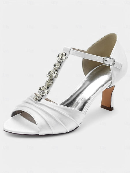 Satin Detail Open-Toe with White – Heels Bridal Crystal FashionChic