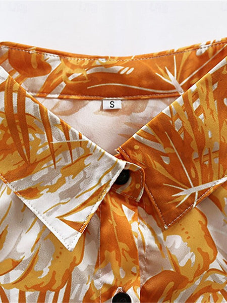 Women's Leaf Shirt Collar Maxi Dress 3/4 Length Sleeve