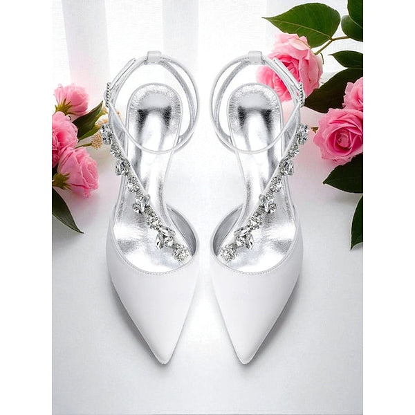 Purple Heel Pumps Women's Satin Block with Rhinestone FashionChic