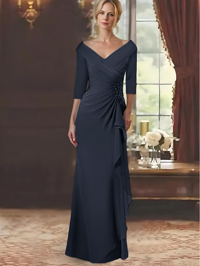 Dress the Length A-Line Mother Floor of Bride Neck V Elegant FashionChic
