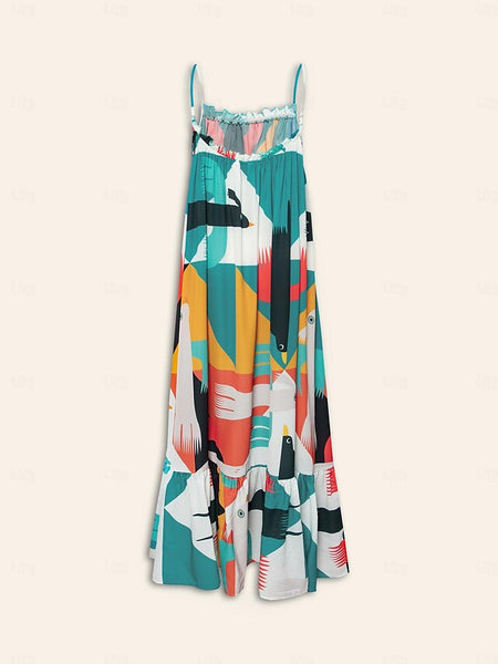 Rainbow Nature Landscape Trim Cami Midi Chiffon Dress