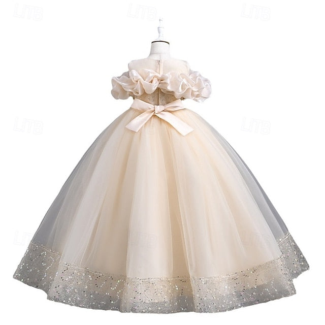 Color Girl Solid Dress Girls' Flower Party Kids FashionChic