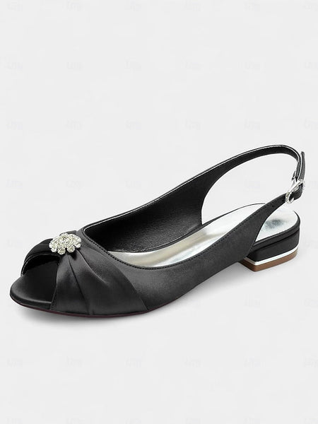 Women's Wedding Heels with Crystal Satin Slingback FashionChic