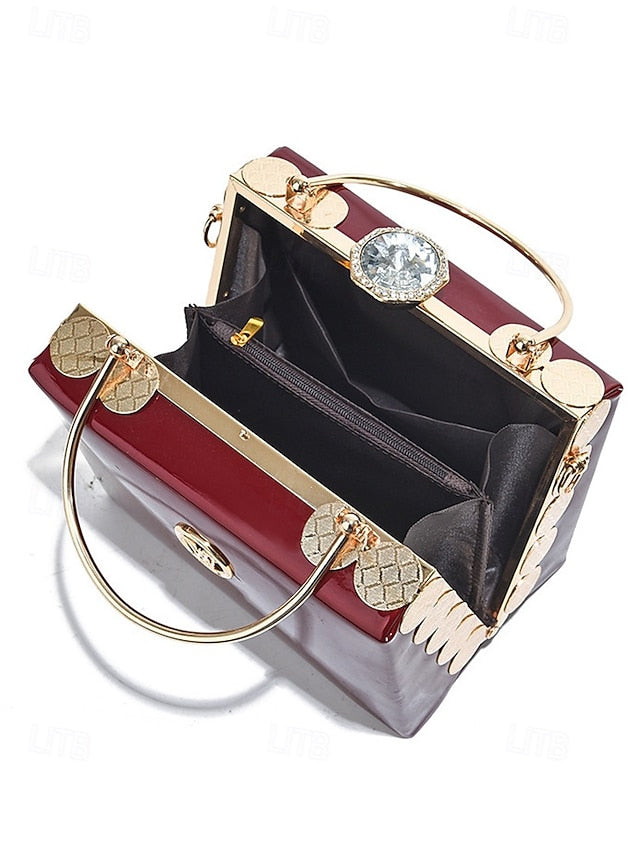 Evening Patent Burgundy Handbag with Gold Women's Leather FashionChic
