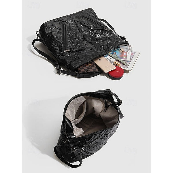 Women's Black Hobo Leather – Patent Crinkle Bag Sleek FashionChic