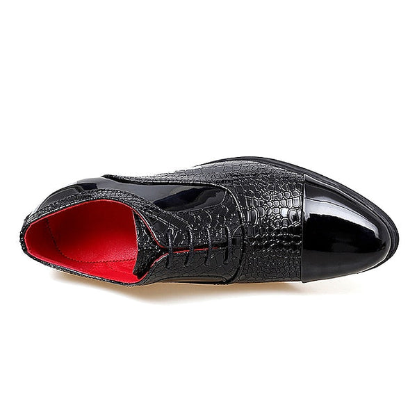 Men's Oxford Leather Pattern Faux Black Patent Crocodile FashionChic