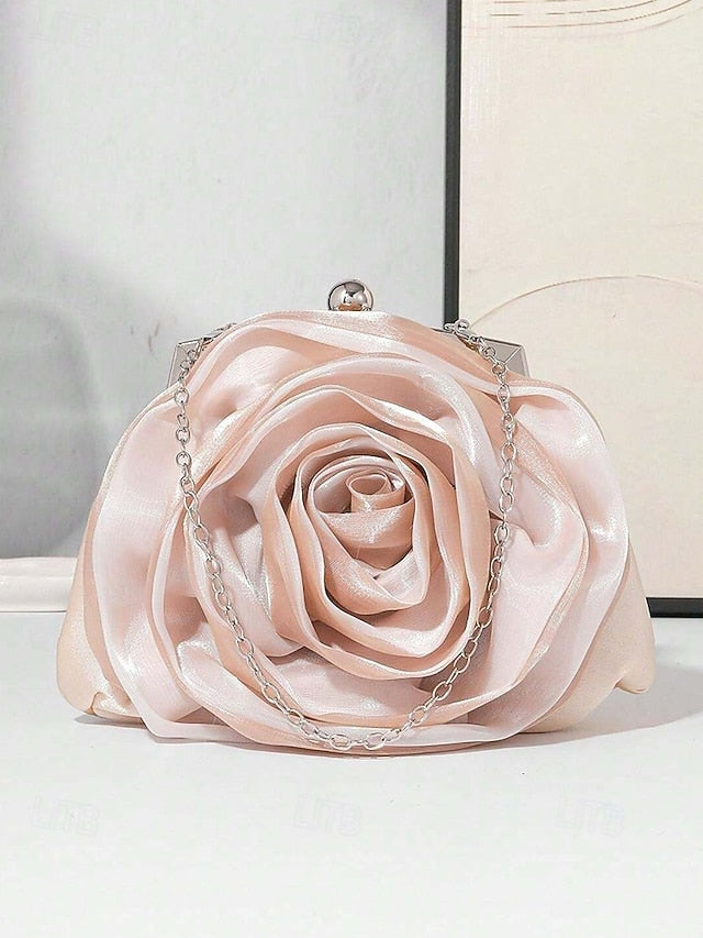 Satin Evening – Elegant Purse Clutch Rose Flower Women's FashionChic