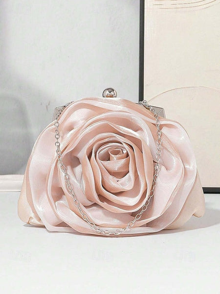 Satin Evening – Elegant Purse Clutch Rose Flower Women's FashionChic