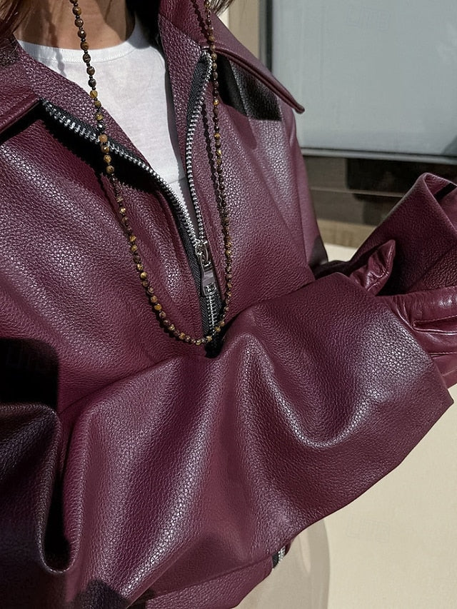 Faux Jacket Warm Women's Zipper Comfortable Pocket Leather FashionChic