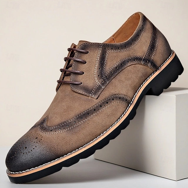 Brogue Brown Vintage Lace-Up Derby Men's Dress – Shoes FashionChic